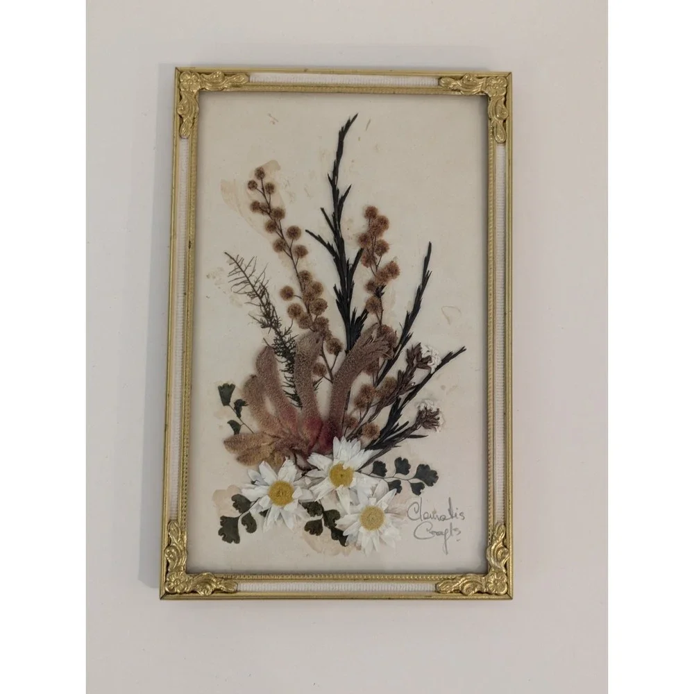 Vtg Framed Floral Dried Flower Picture Art Wall Hanging Signed Stella Turner